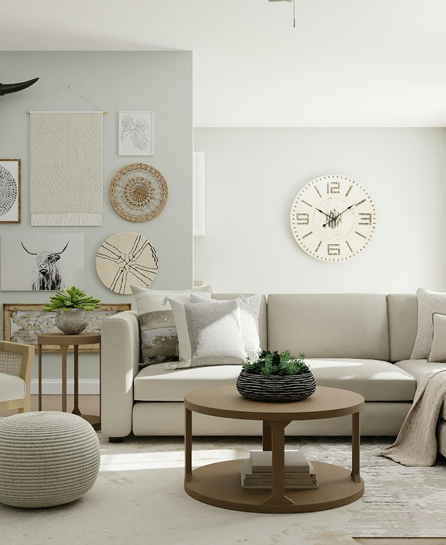 Dining room with wooden and upholstered furniture