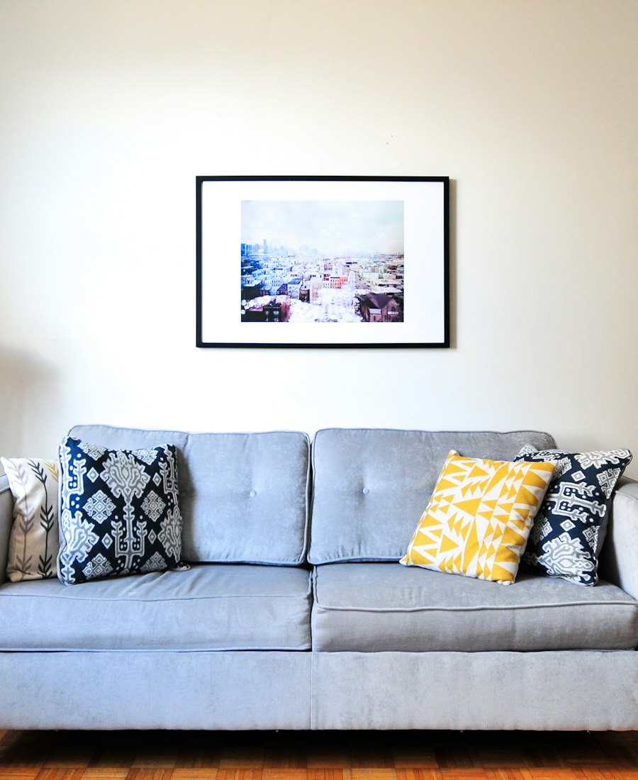 Living room with wooden and upholstered furniture